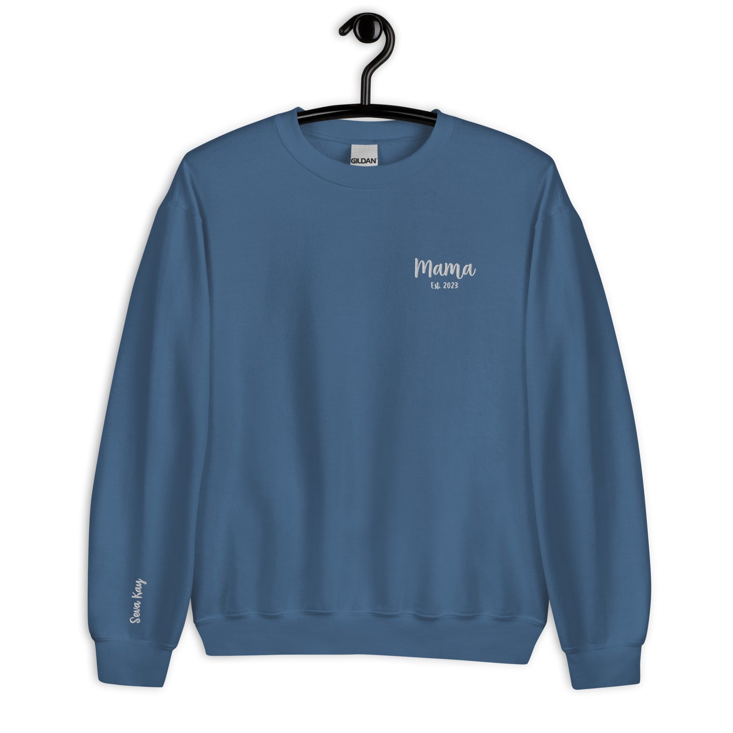 Embroidered Mama Est. Crewneck with Name on Sleeve