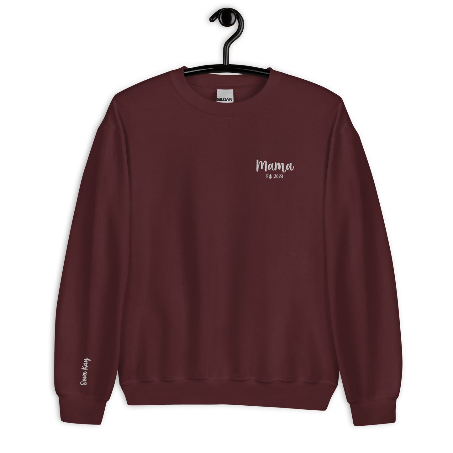 Embroidered Mama Est. Crewneck with Name on Sleeve