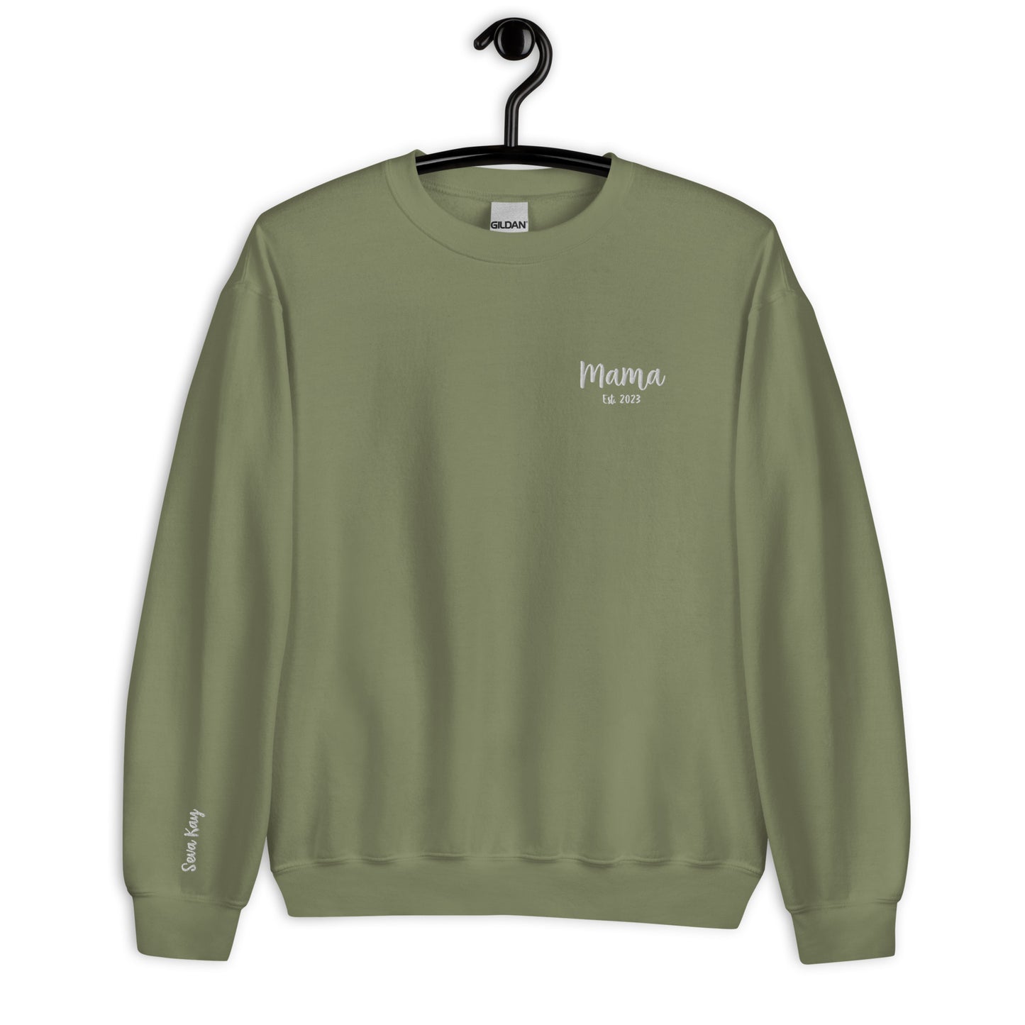 Embroidered Mama Est. Crewneck with Name on Sleeve