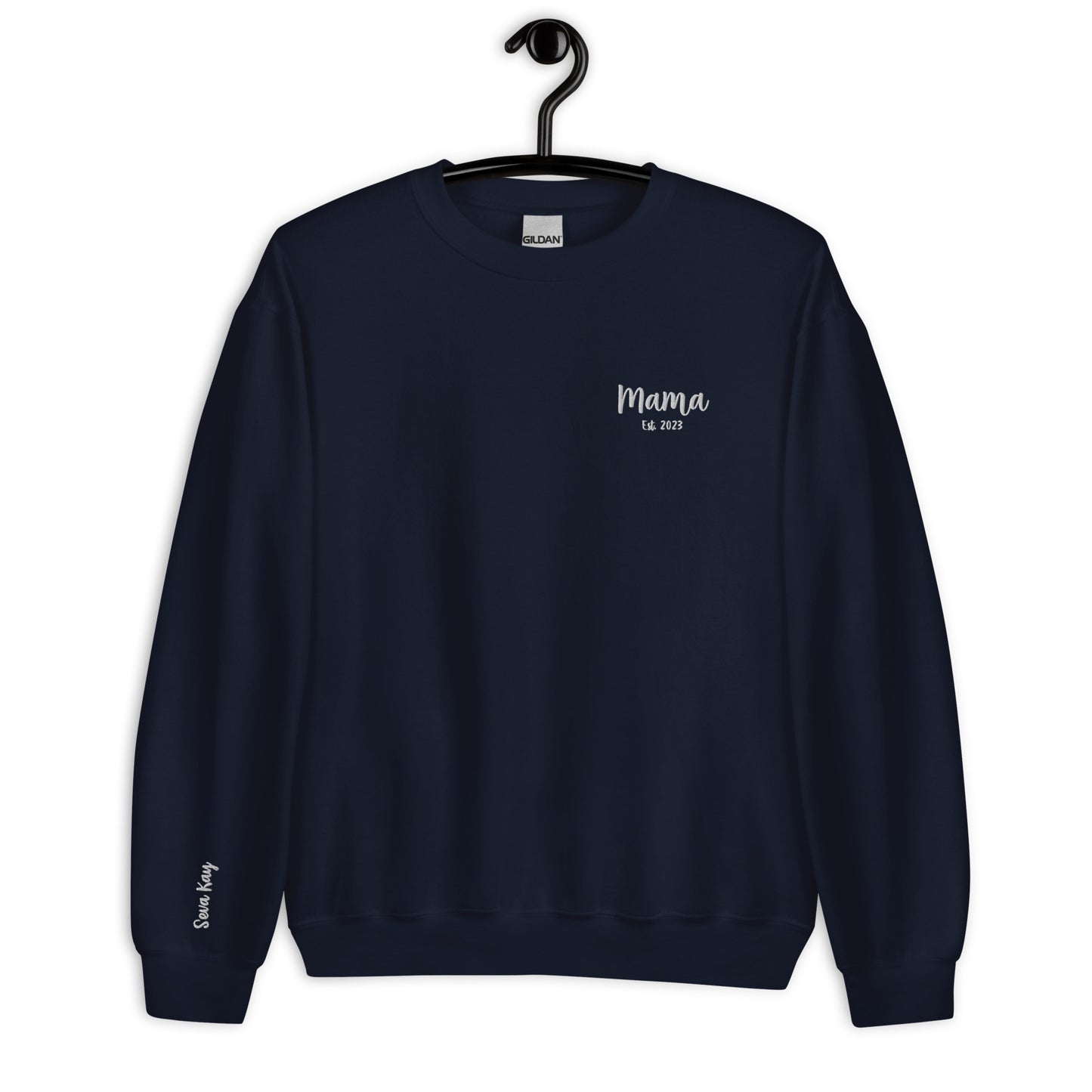 Embroidered Mama Est. Crewneck with Name on Sleeve