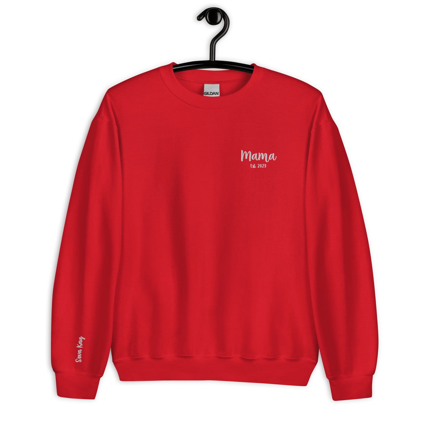 Embroidered Mama Est. Crewneck with Name on Sleeve