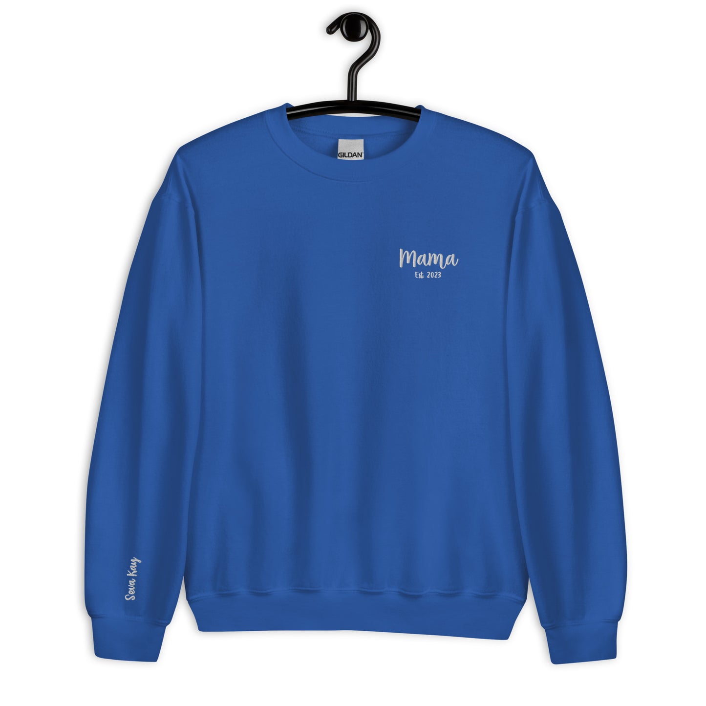 Embroidered Mama Est. Crewneck with Name on Sleeve